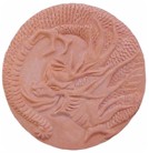handmade terra cotta ceramic tile with a high relief dragon design and a clear gloss or matte glaze