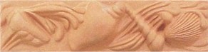 handmade terra cotta trim piece ceramic tile with a high relief design and a clear gloss or matte glaze