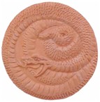 handmade terra cotta ceramic tile with a high relief snake design and a clear gloss or matte glaze