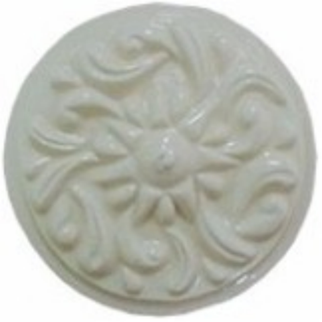 handmad circle ceramic tile with a high relief circular design and a one color glaze