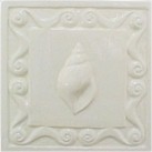 handmade ceramic tile with a high relief shell design and a one color glaze